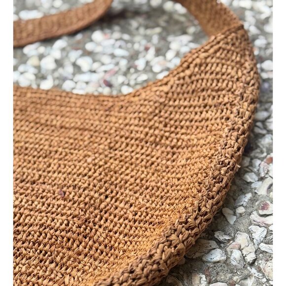 Helen Kaminski Australia Raffia Crochet Shoulder Bag Tan Brown Leather Strap - Picture 8 of 13
